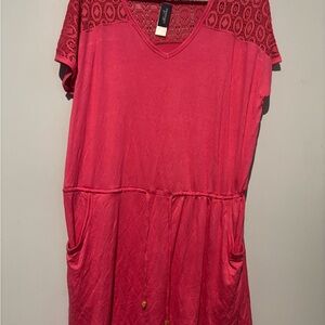 Pink Relaxed cover up with V-Neck and Lace Sleeves